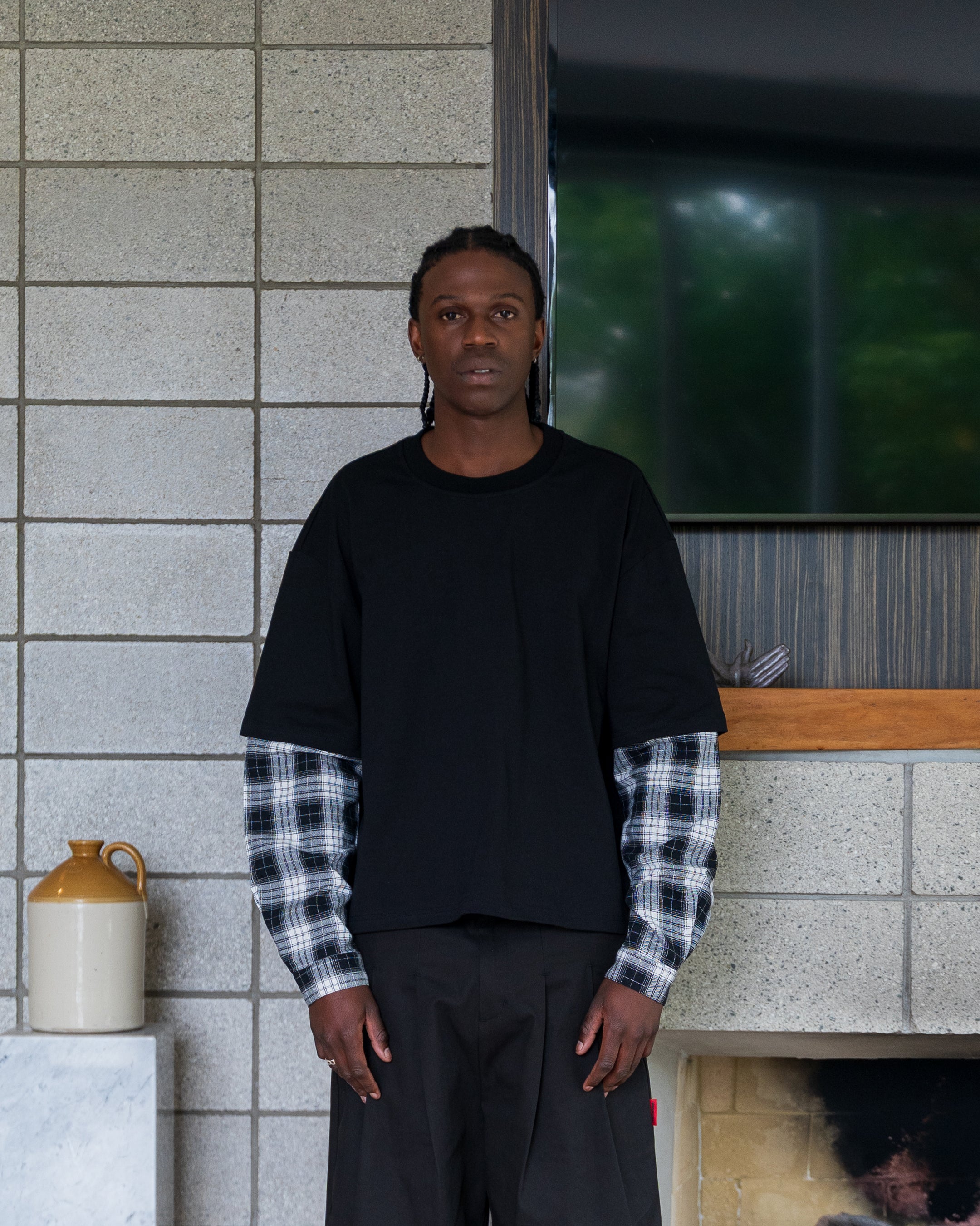 FLANNEL Layered T-Shirt (Black)