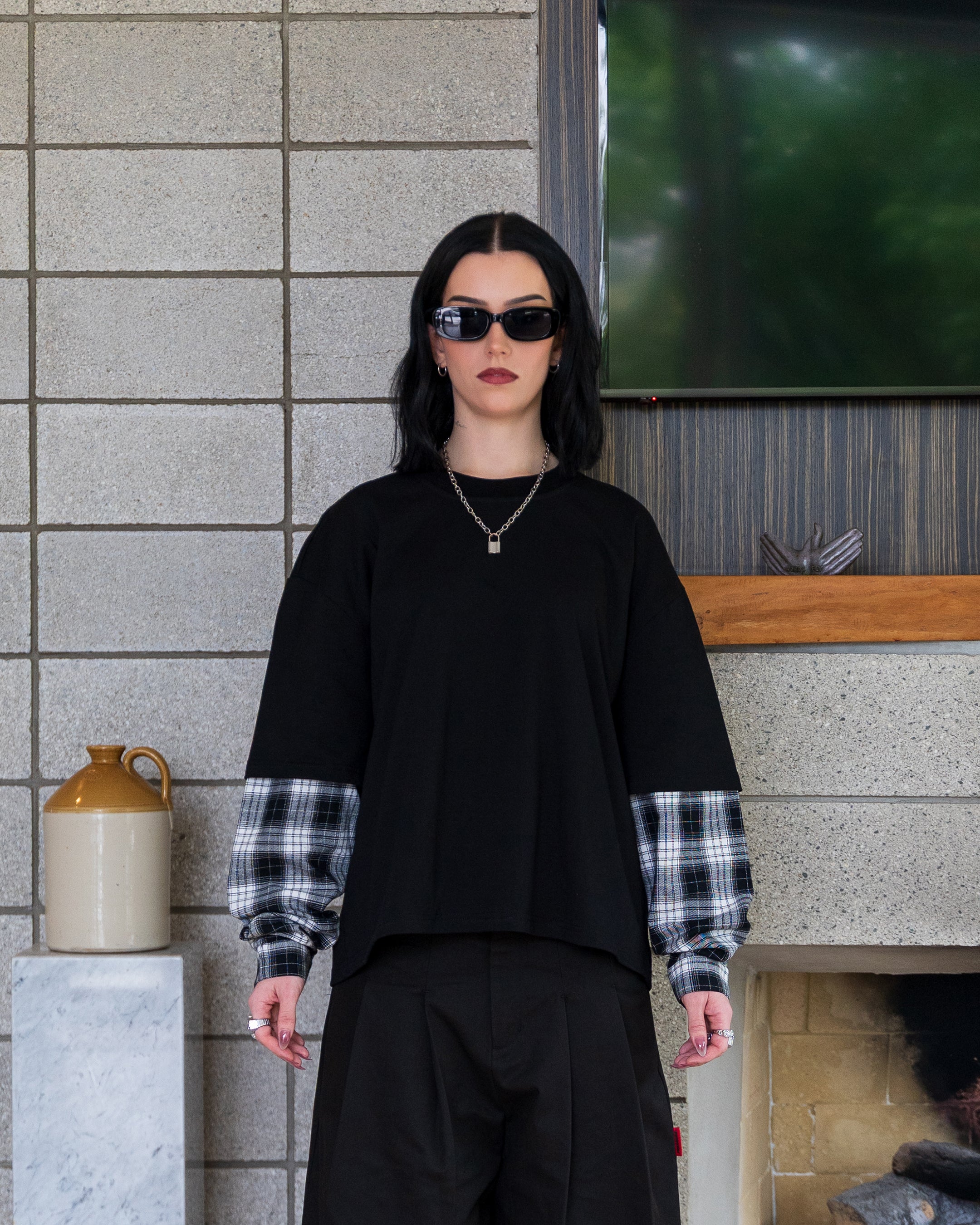 FLANNEL Layered T-Shirt (Black)
