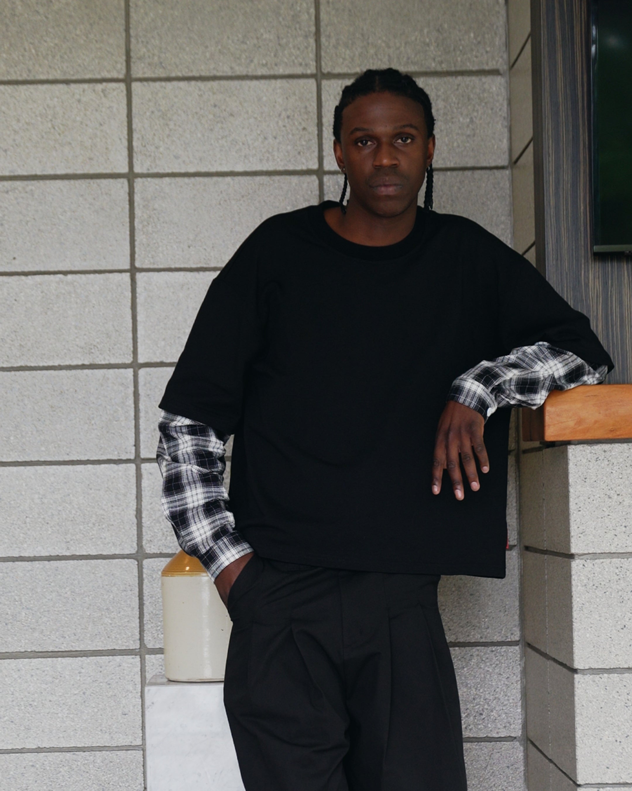 FLANNEL Layered T-Shirt (Black)
