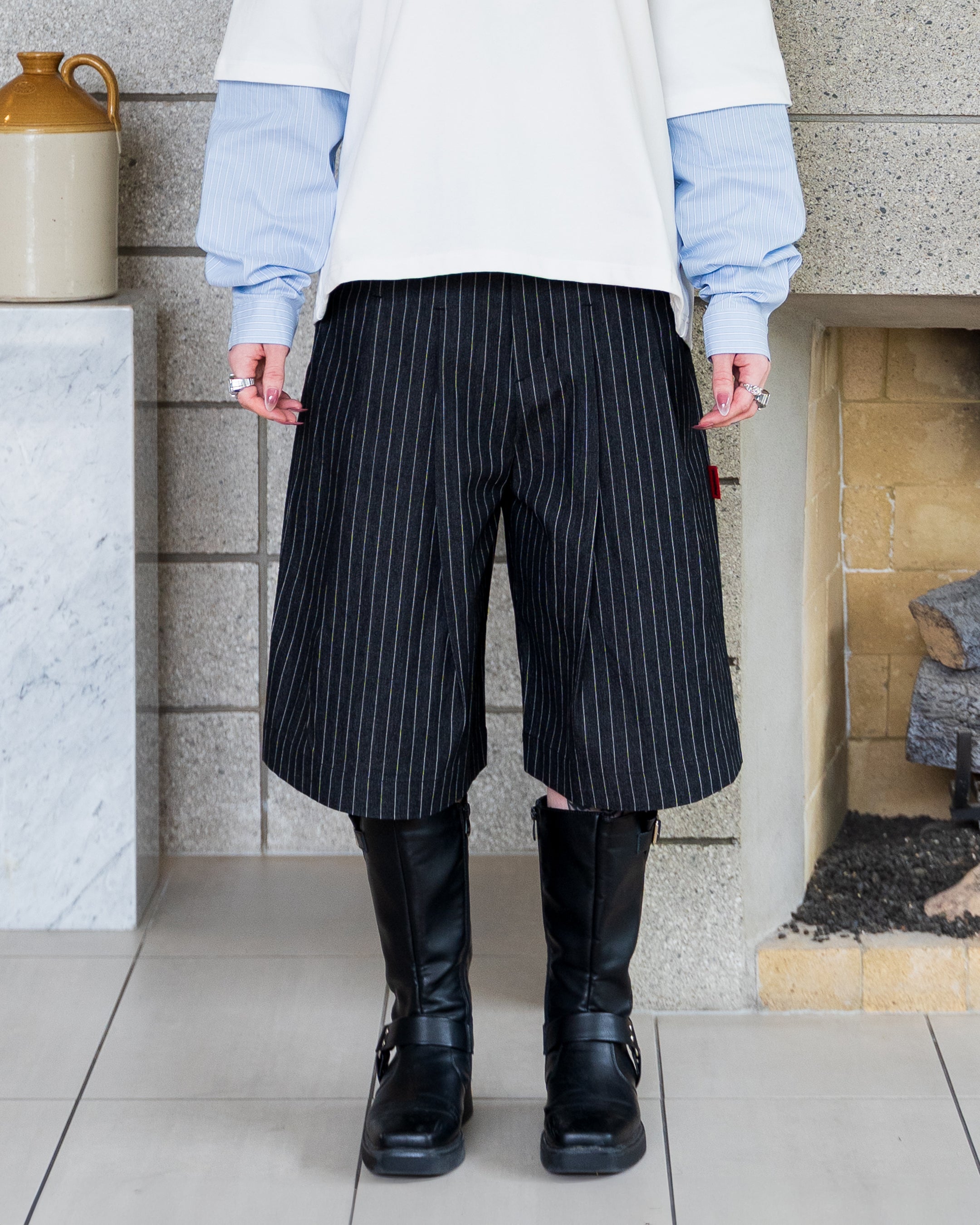 SHIBUYA Pleated Denim Short (Pinstripe) – PREMIUM© – Luxury Streetwear