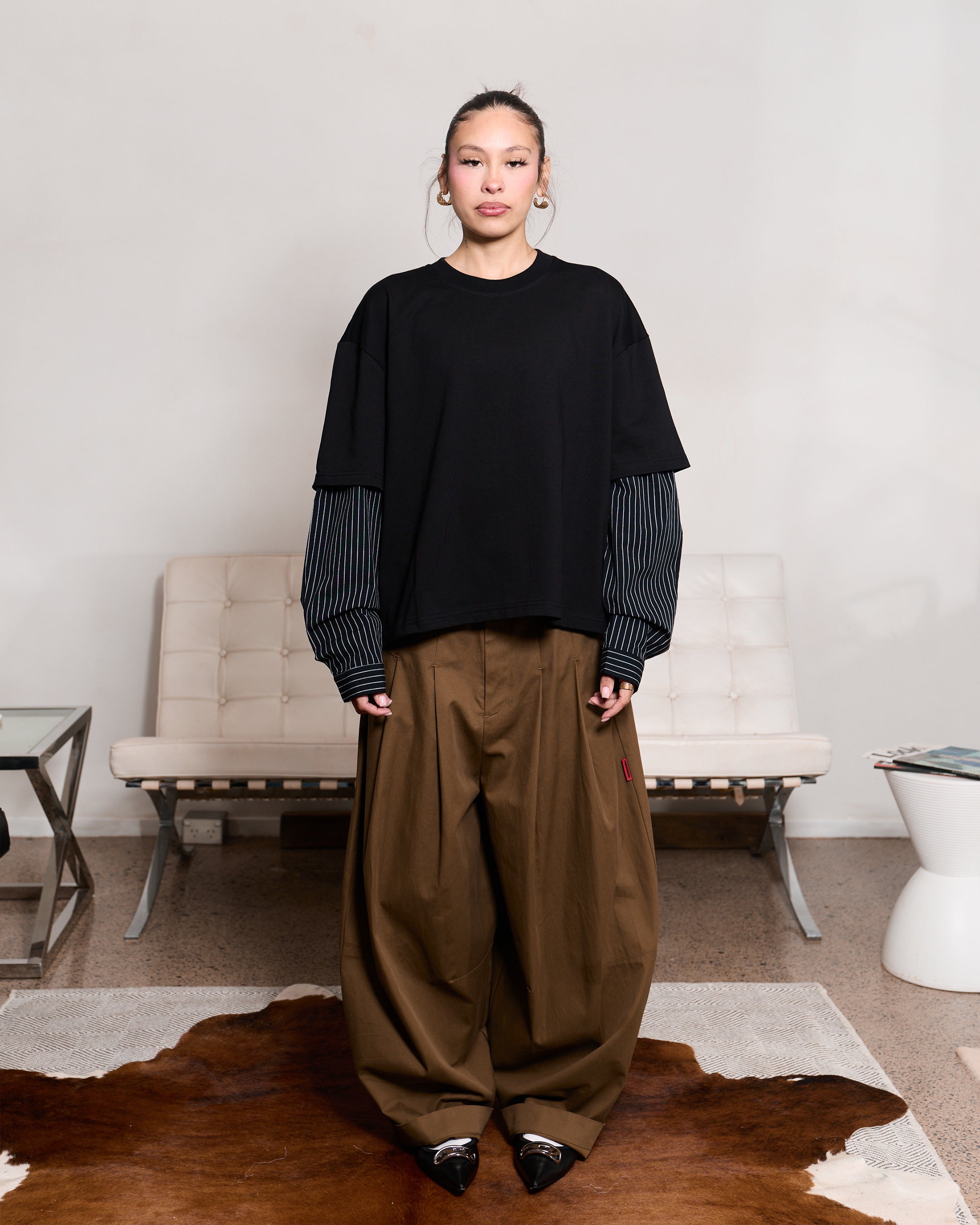 PINSTRIPE Layered T-Shirt (Black)