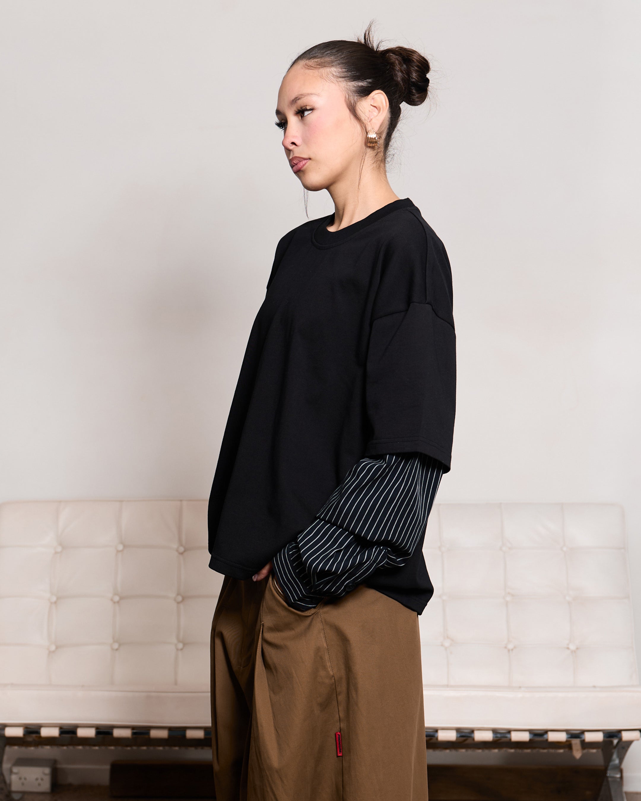 PINSTRIPE Layered T-Shirt (Black)