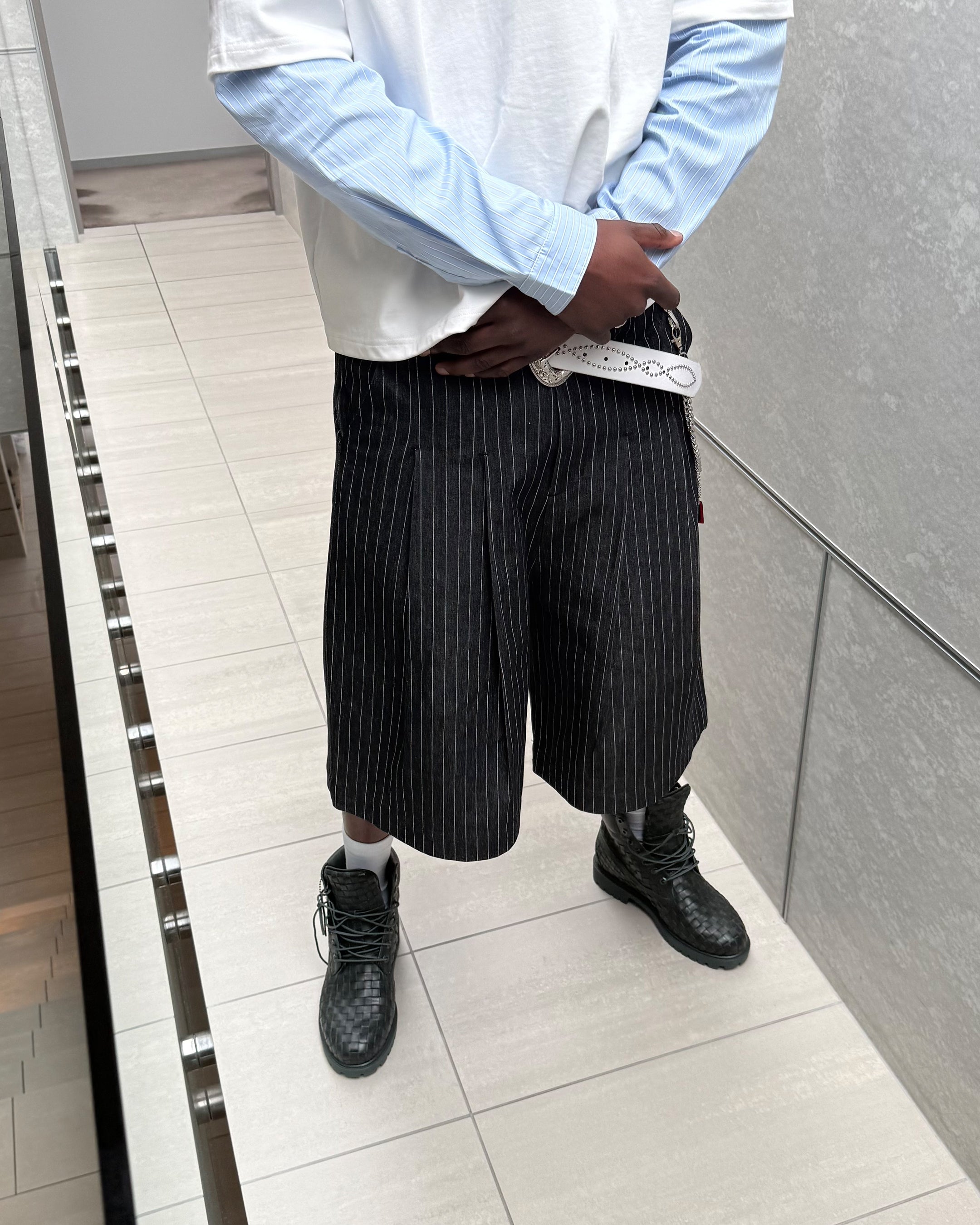 SHIBUYA Pleated Denim Short (Pinstripe)