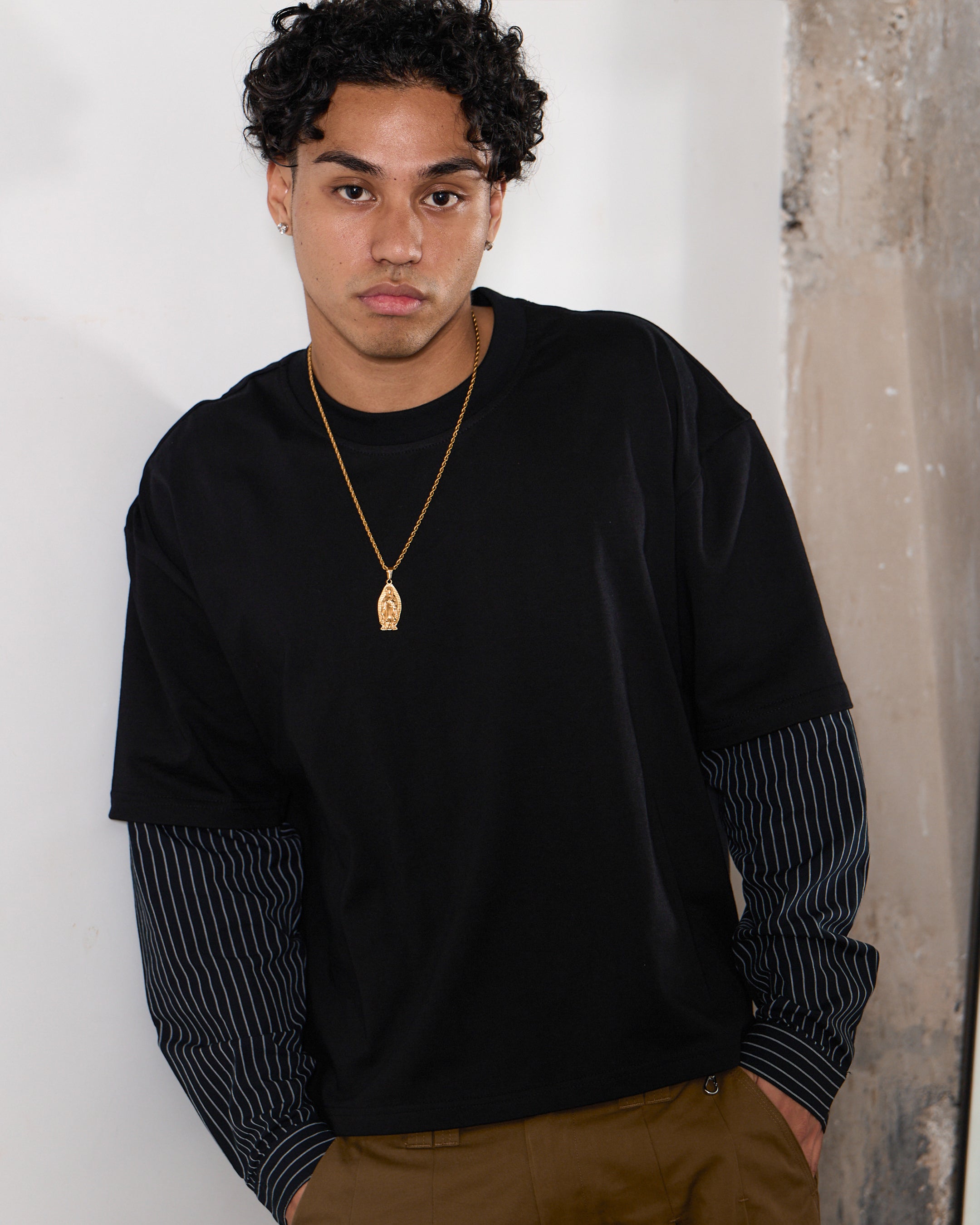 PINSTRIPE Layered T-Shirt (Black)